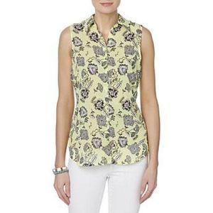 Attention Yellow & Black Floral Sleeveless‎ blouse